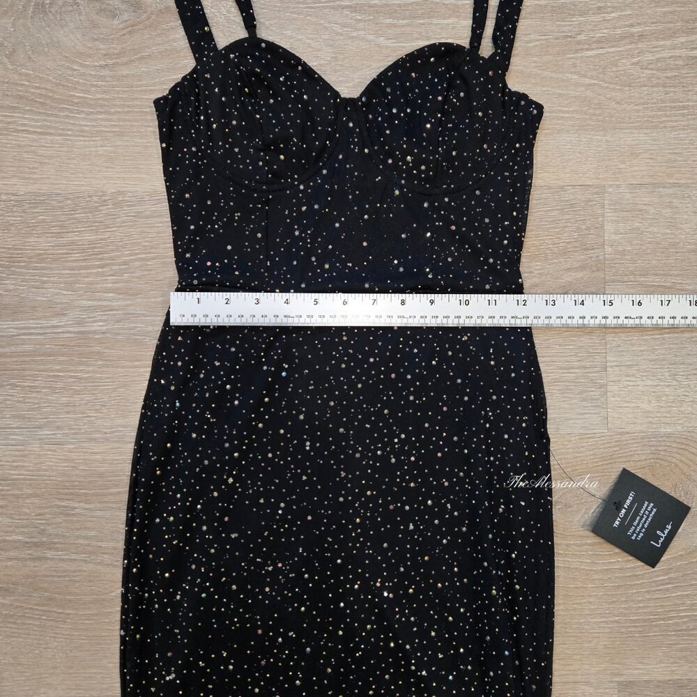 Lulus Black Rhinestone Maxi Dress Small New With Tags Missing Some Rhinestones - Picture 6 of 16